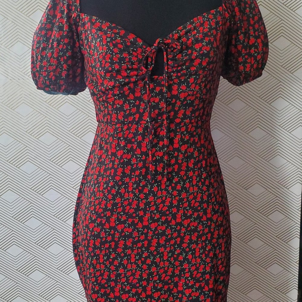 Cute edgy mini dress with red roses